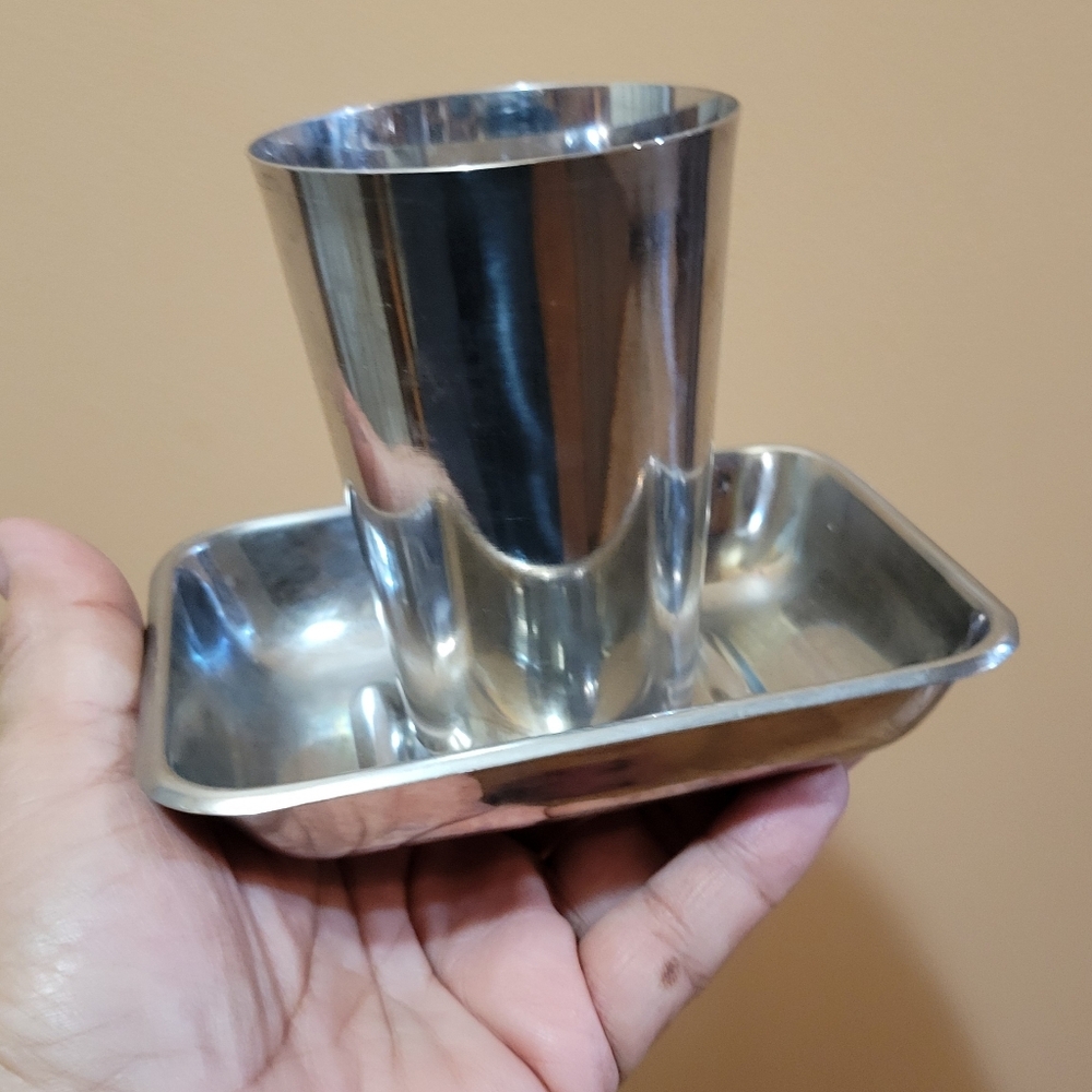 Vintage Stainless Steel Soap Dish And Cup (6.5)